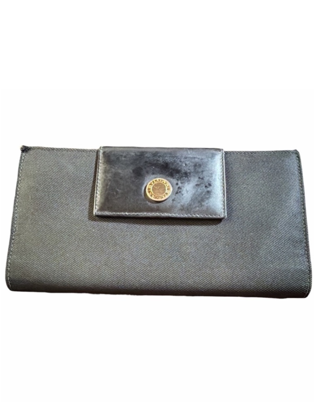 Bvgari Vintage Logomania Denim Zip Around Wallet with Gold Logo Hardware